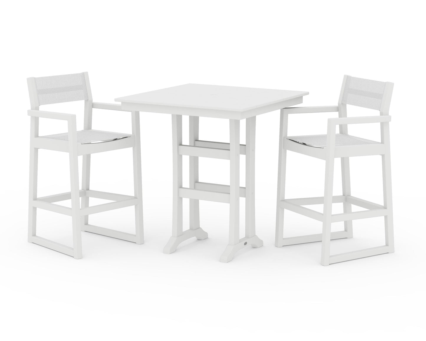 EDGE Sling Arm Chair 3-Piece Farmhouse Bar Set with Trestle Legs