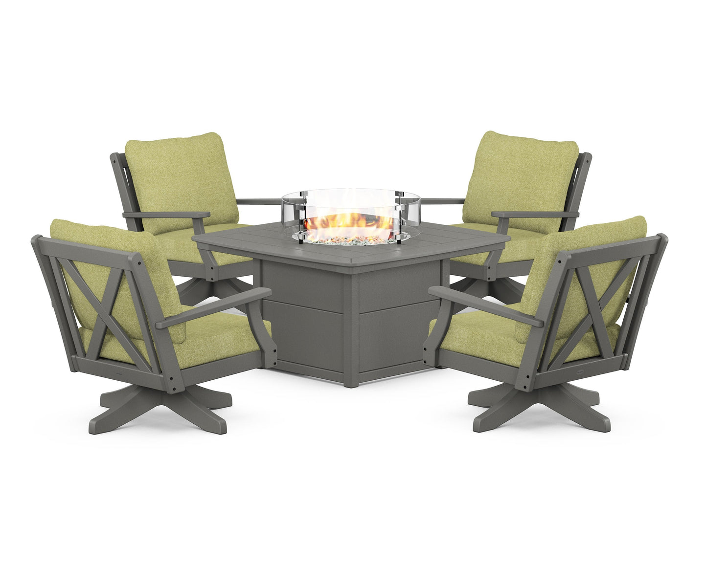 Braxton 5-Piece Deep Seating Swivel Conversation Set with Fire Pit Table