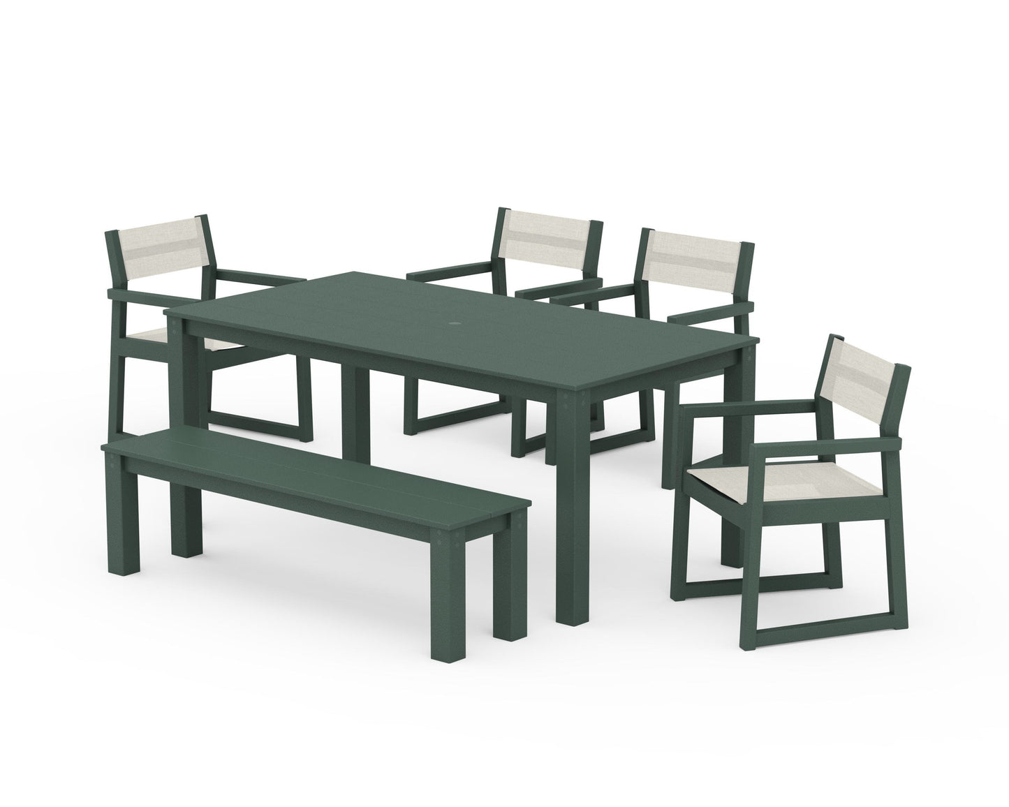 EDGE Sling Arm Chair 6-Piece Parsons Dining Set with Bench