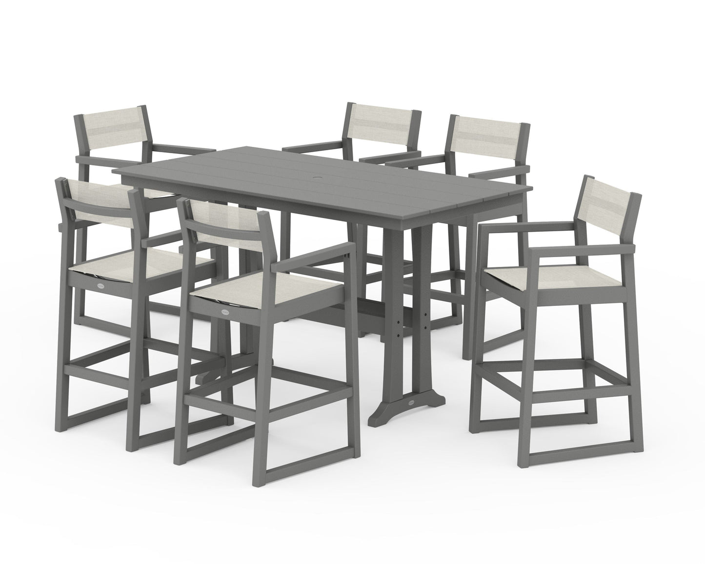 EDGE Sling Arm Chair 7-Piece Farmhouse Bar Set with Trestle Legs