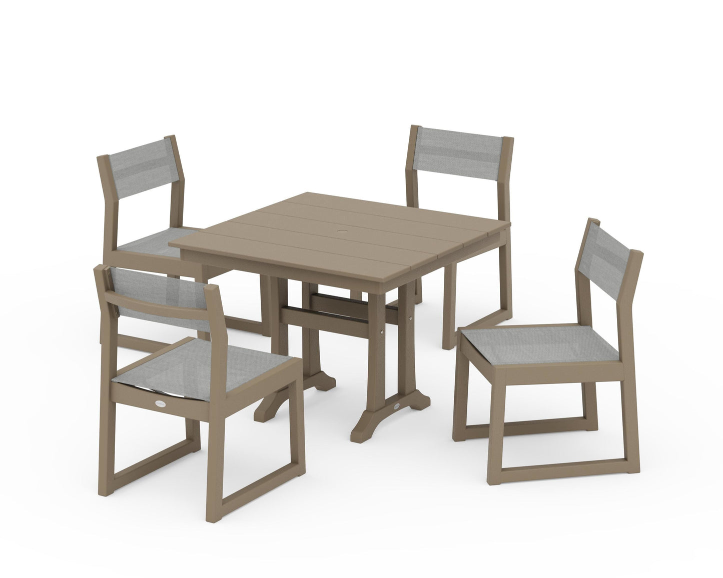EDGE Sling 5-Piece Farmhouse Trestle Side Chair Dining Set