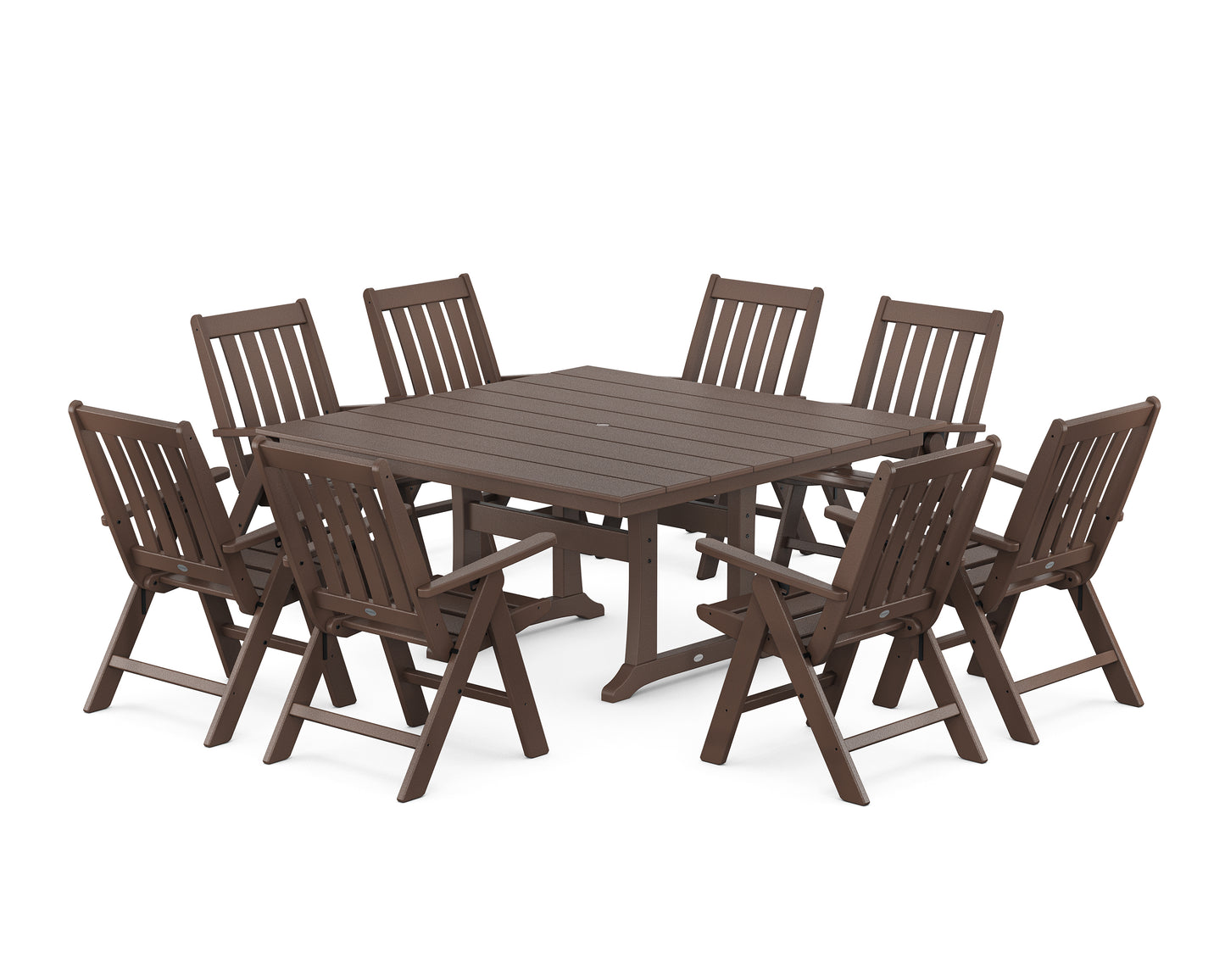Vineyard Folding Chair 9-Piece Square Farmhouse Dining Set with Trestle Legs