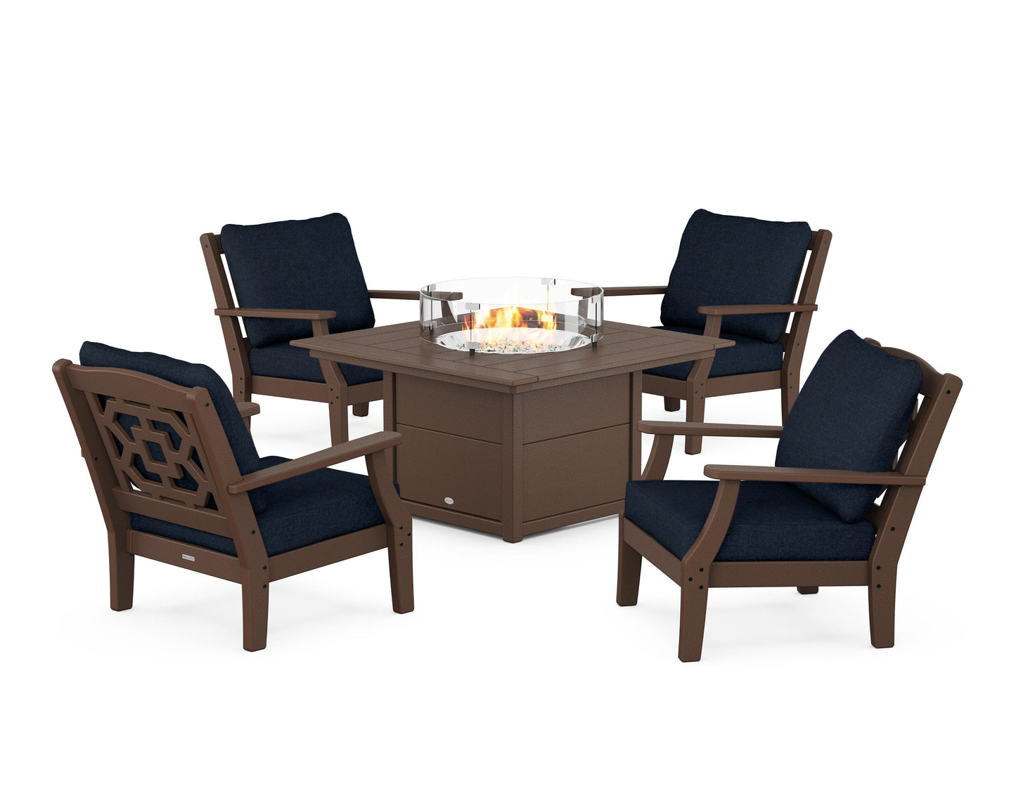 Chinoiserie 5-Piece Deep Seating Set with Fire Pit Table