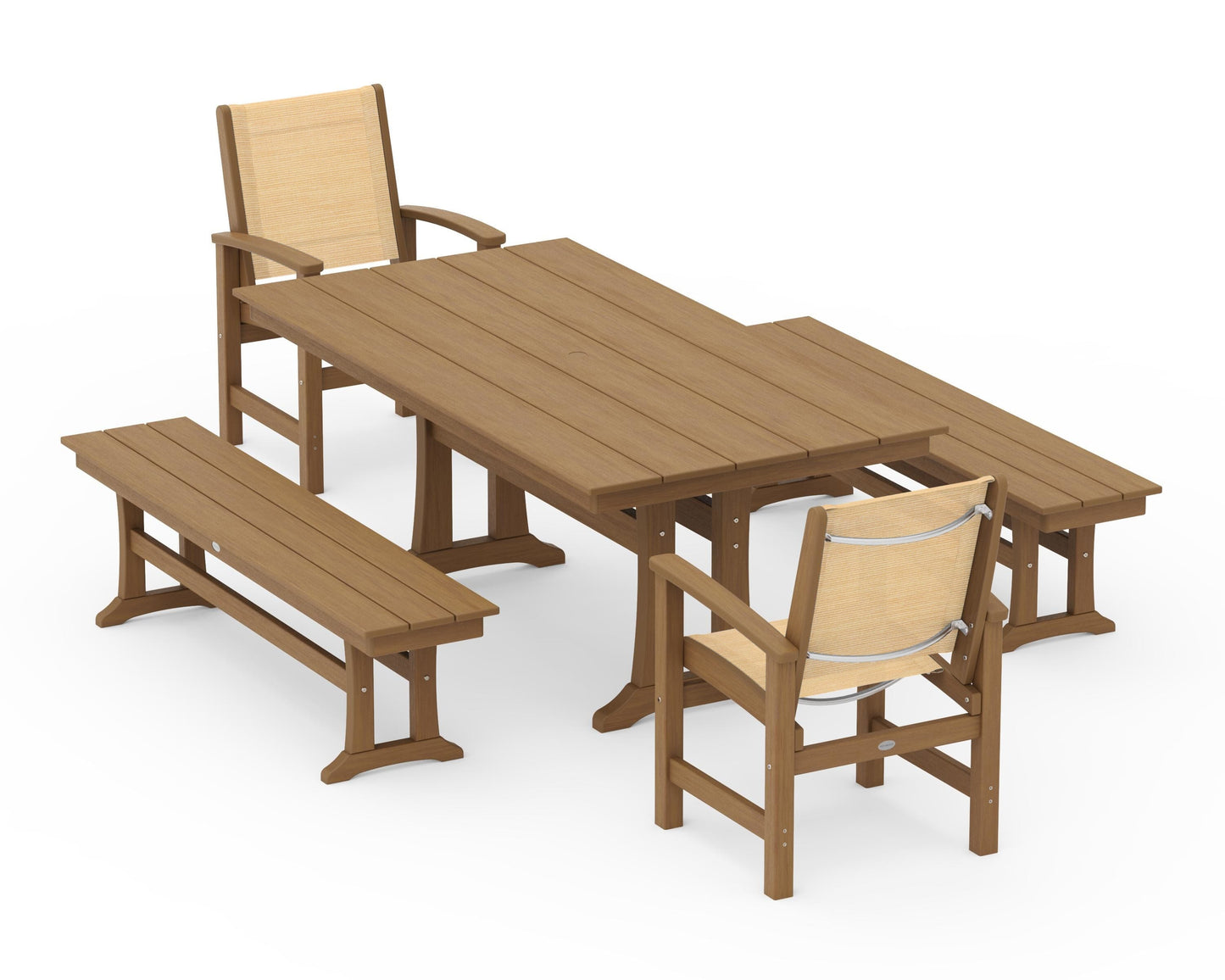 Coastal 5-Piece Farmhouse Dining Set with Trestle Legs and Benches