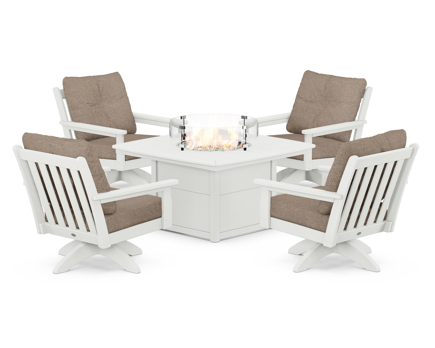 Vineyard 5-Piece Deep Seating Swivel Conversation Set with Fire Pit Table