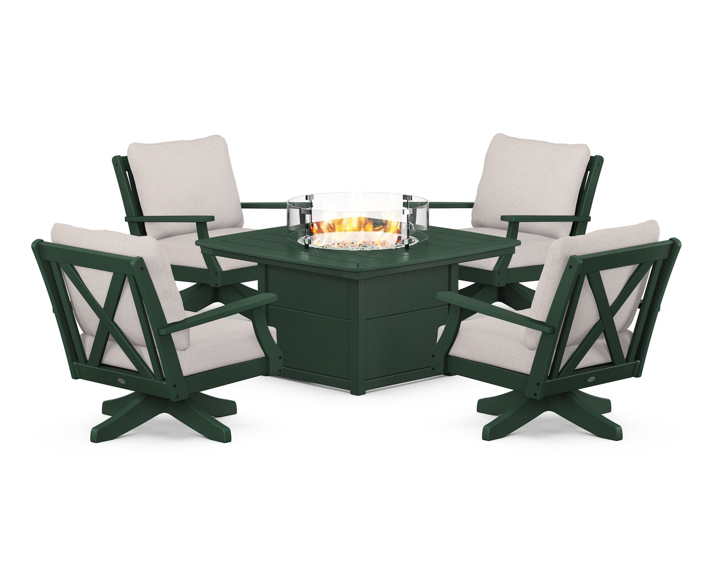 Braxton 5-Piece Deep Seating Swivel Conversation Set with Fire Pit Table