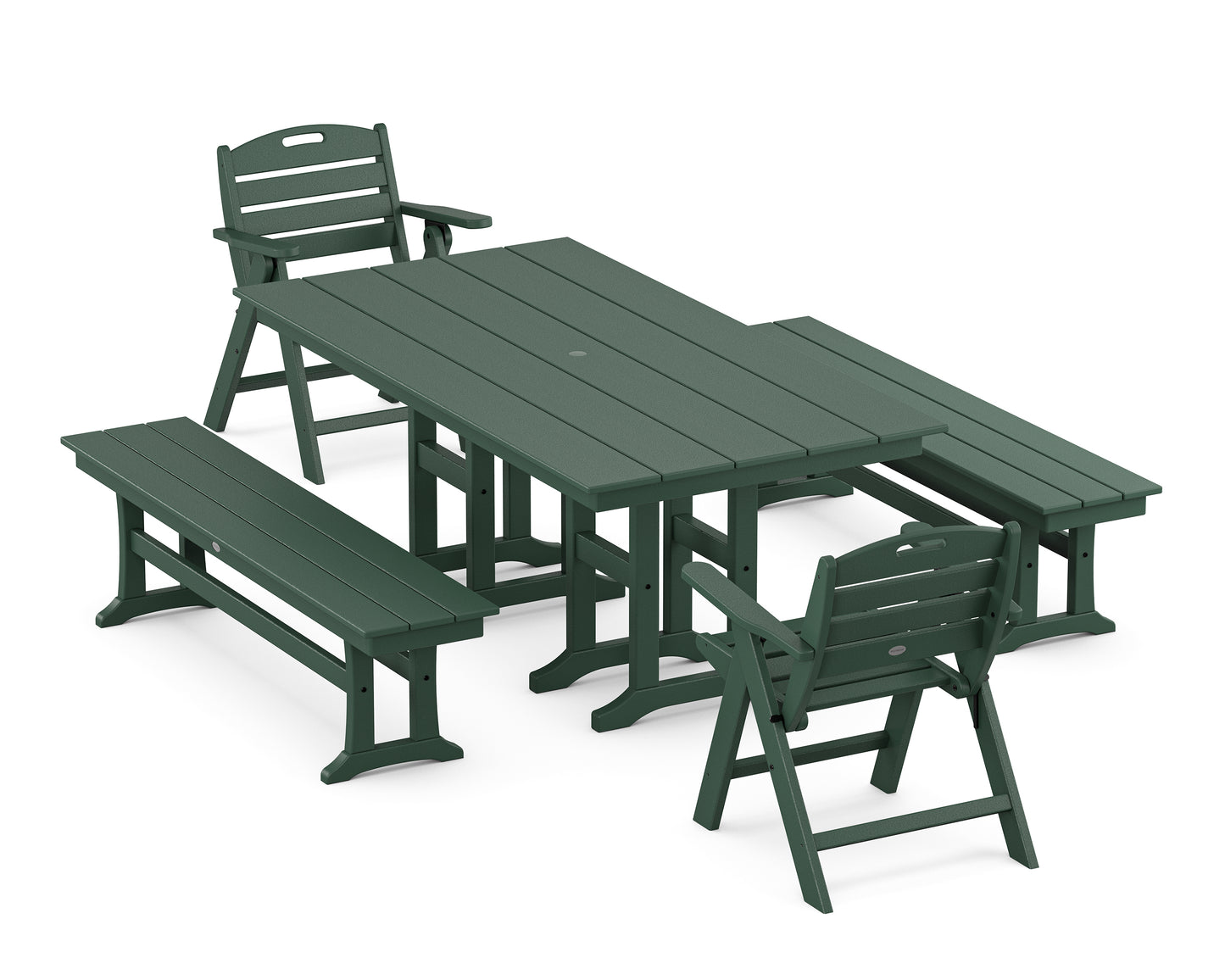 Nautical Lowback 5-Piece Farmhouse Dining Set with Benches