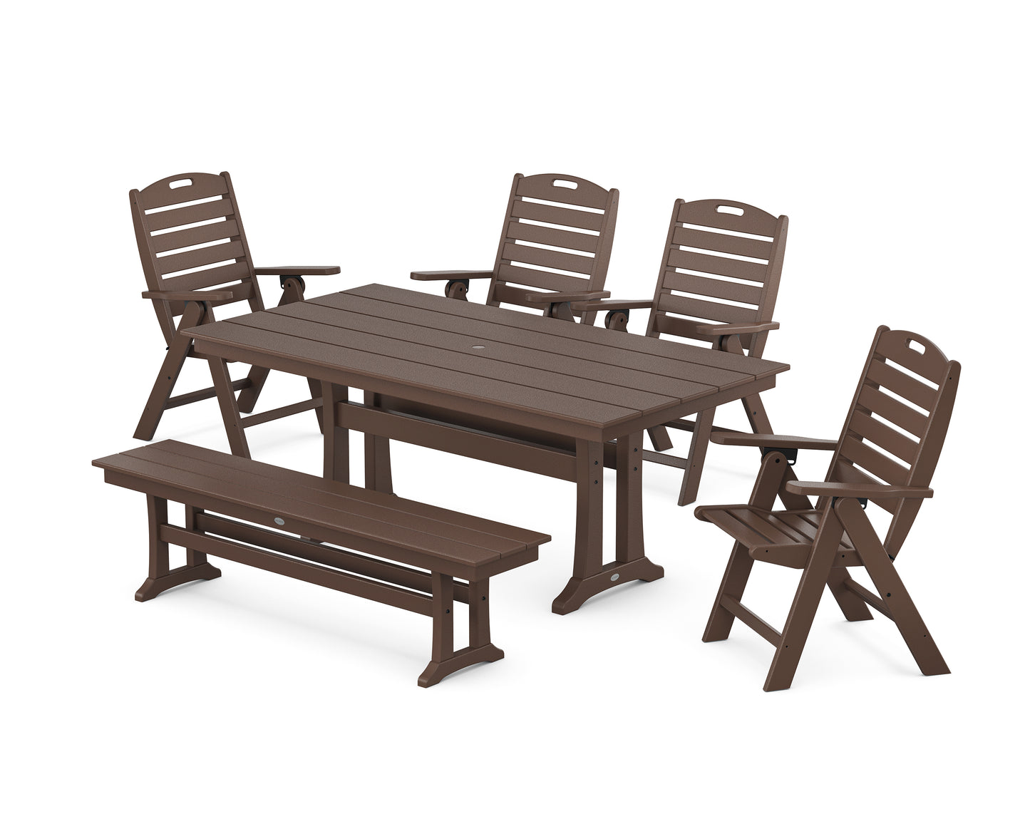 Nautical Highback 6-Piece Farmhouse Dining Set with Trestle Legs and Bench