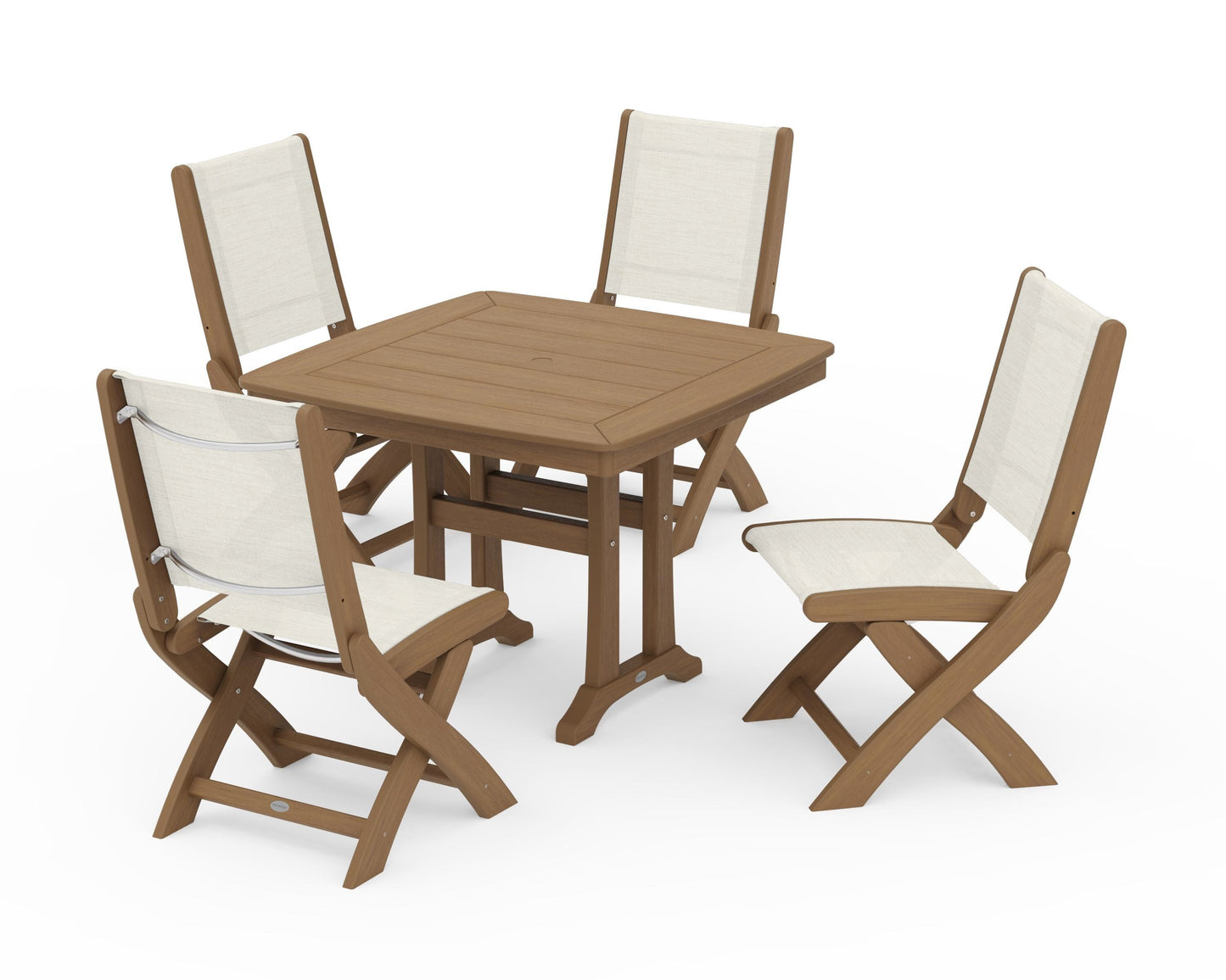 Coastal Folding Side Chair 5-Piece Dining Set with Trestle Legs