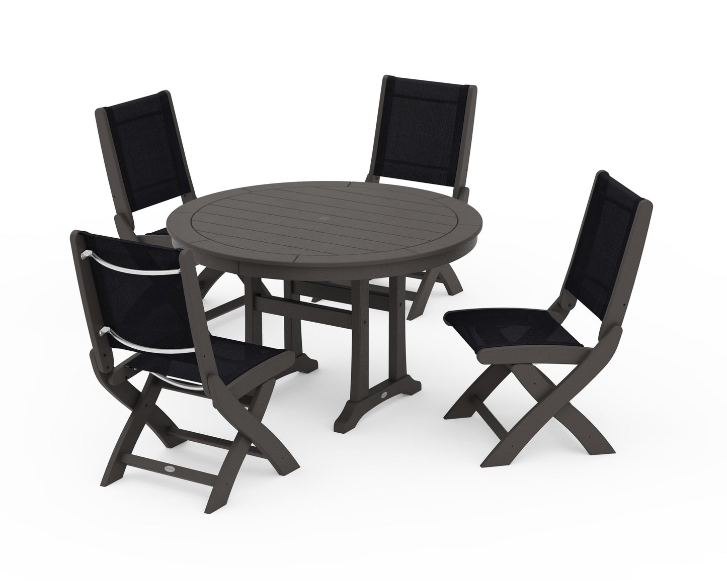 Coastal Folding Side Chair 5-Piece Round Dining Set With Trestle Legs