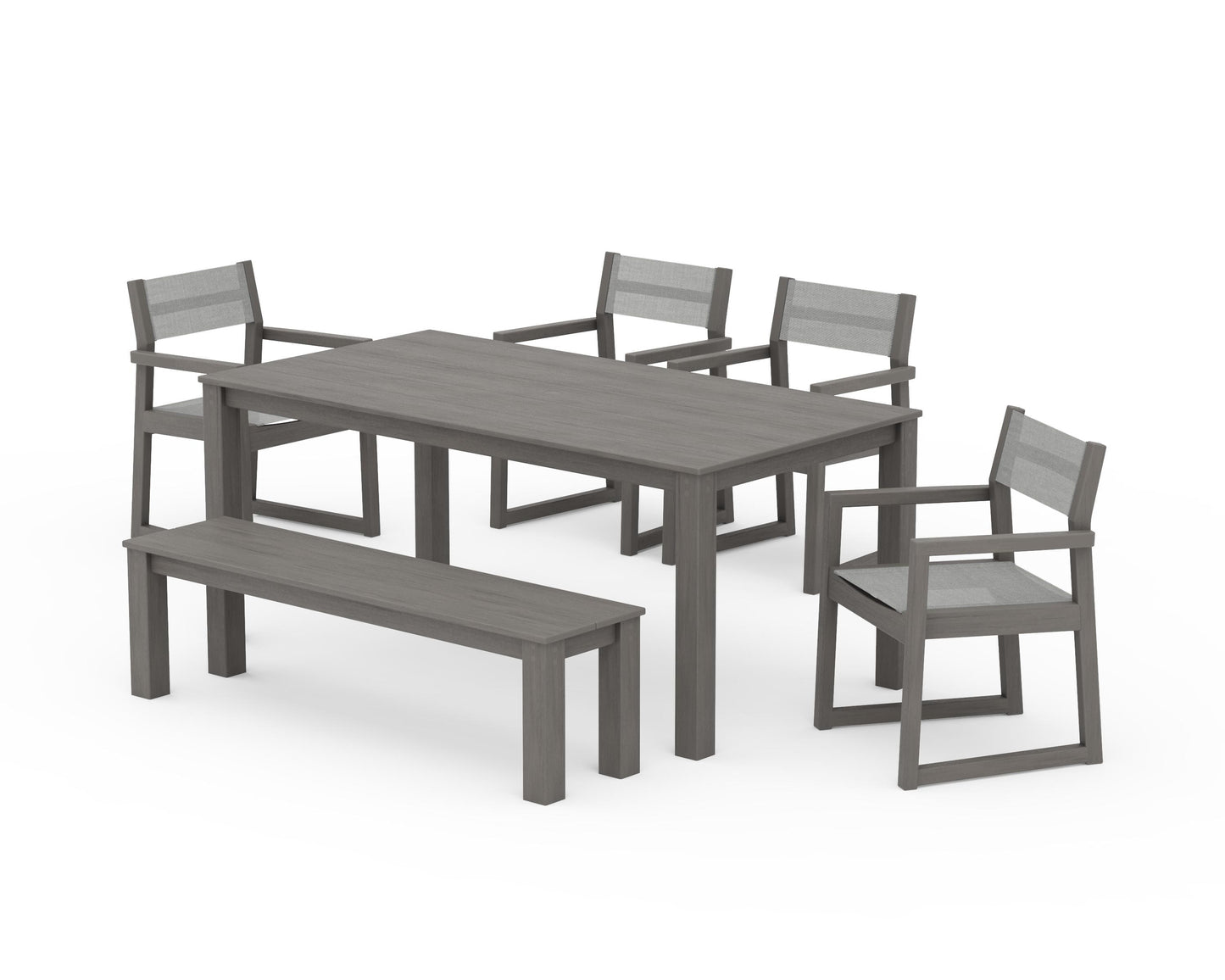 EDGE Sling Arm Chair 6-Piece Parsons Dining Set with Bench