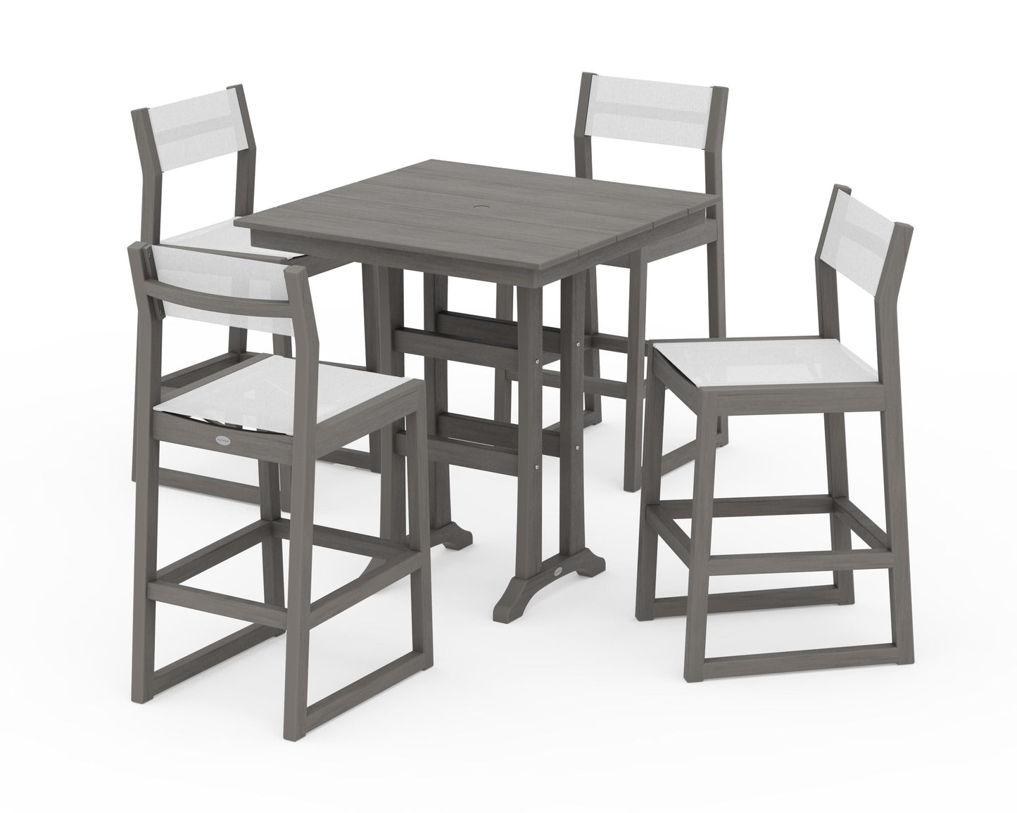 EDGE Sling Arm Chair 5-Piece Farmhouse Bar Set with Trestle Legs