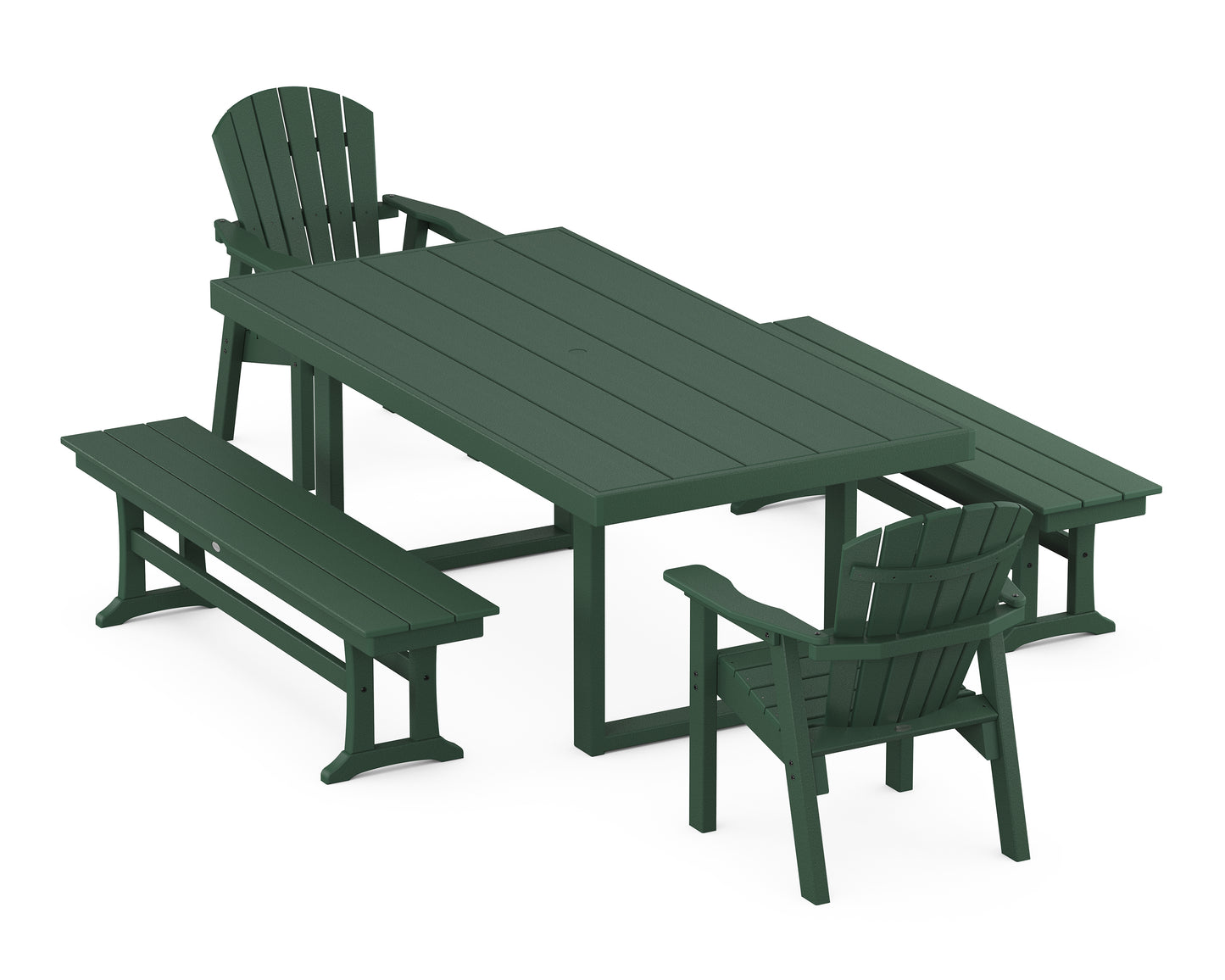 Seashell 5-Piece Dining Set with Benches