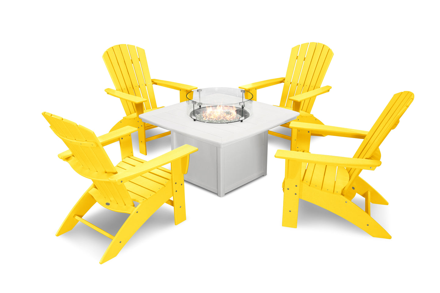 Nautical Curveback Adirondack 5-Piece Conversation Set with Fire Pit Table