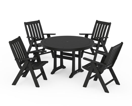 Vineyard Folding Chair 5-Piece Round Dining Set with Trestle Legs
