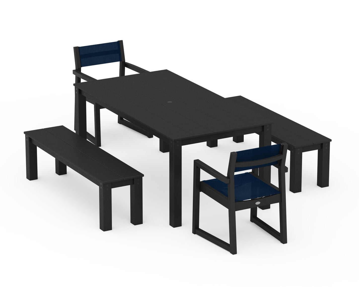 EDGE Sling Arm Chair 5-Piece Parsons Dining Set with Benches