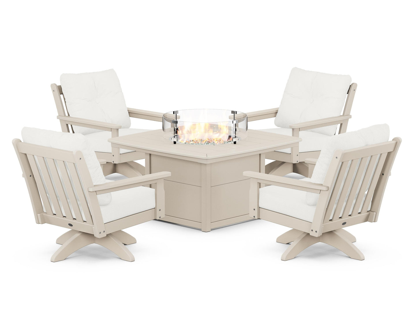 Vineyard 5-Piece Deep Seating Swivel Conversation Set with Fire Pit Table