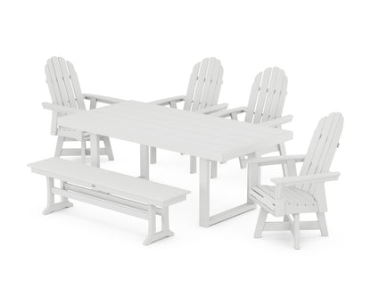 Vineyard Curveback Adirondack Swivel Chair 6-Piece Dining Set with Bench