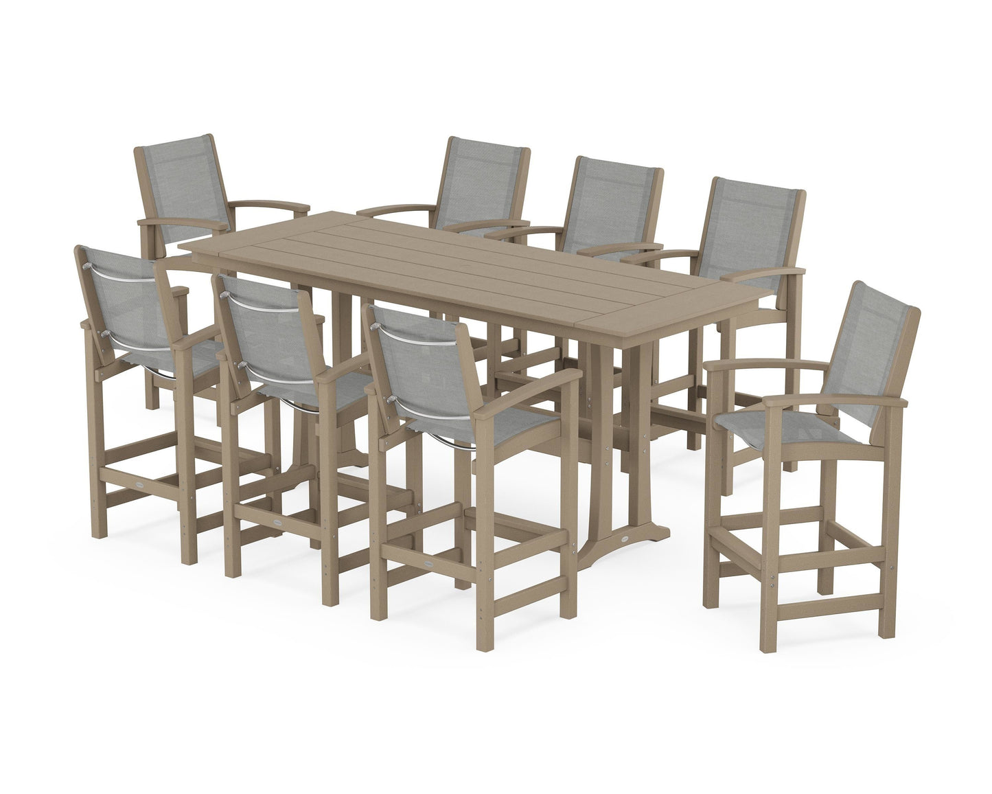 Coastal 9-Piece Farmhouse Bar Set with Trestle Legs