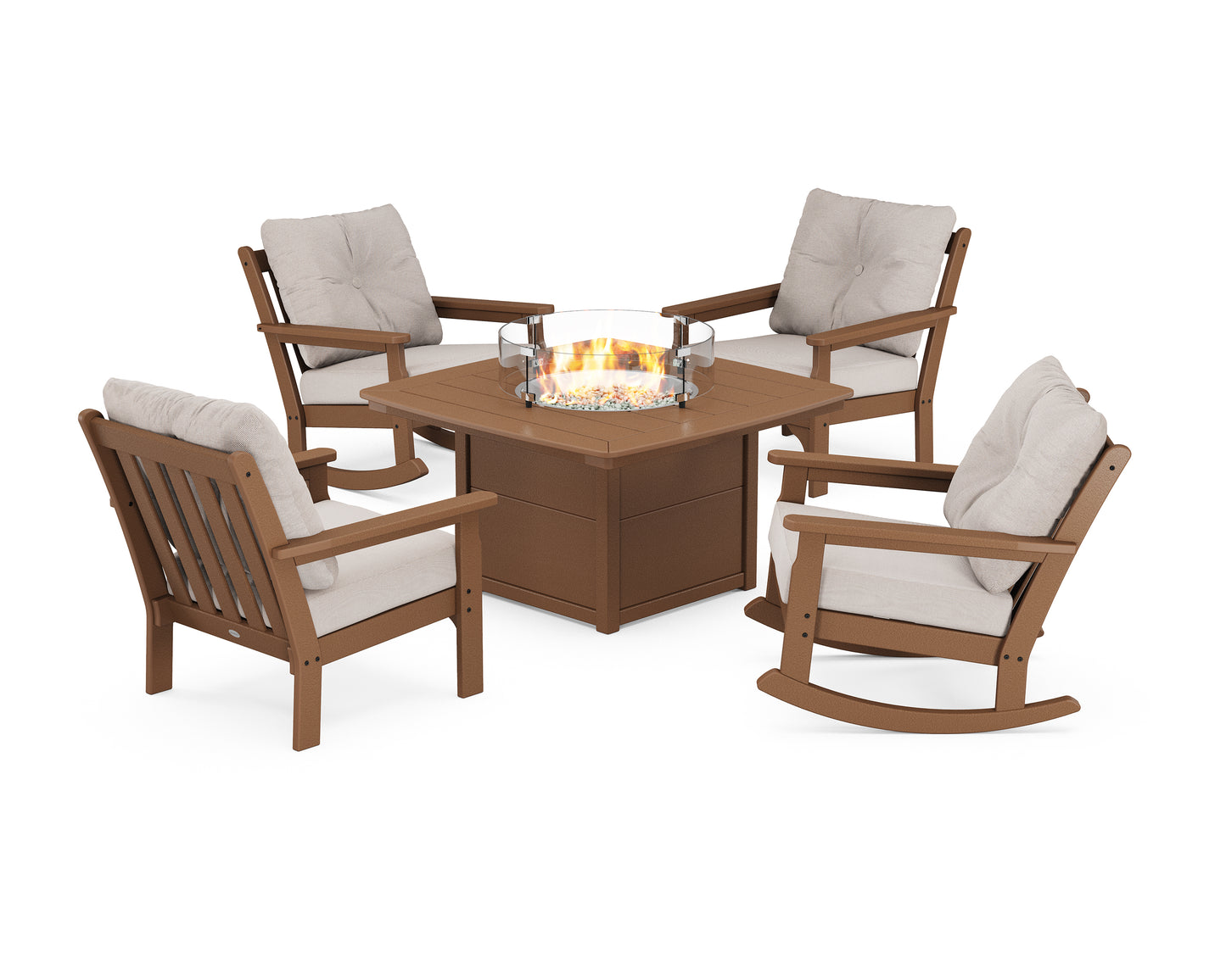Vineyard 5-Piece Deep Seating Rocking Chair Conversation Set with Fire Pit Table