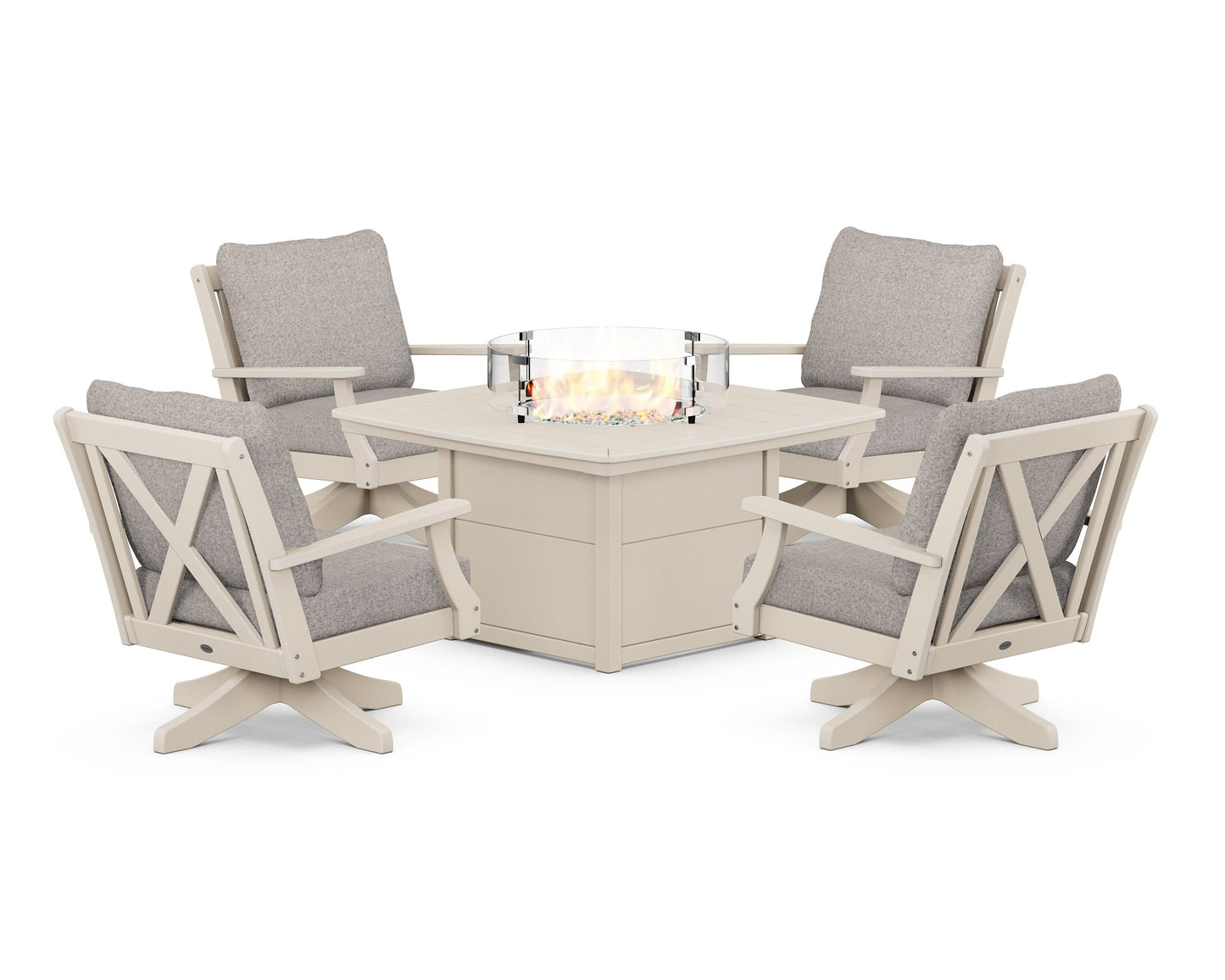 Braxton 5-Piece Deep Seating Swivel Conversation Set with Fire Pit Table