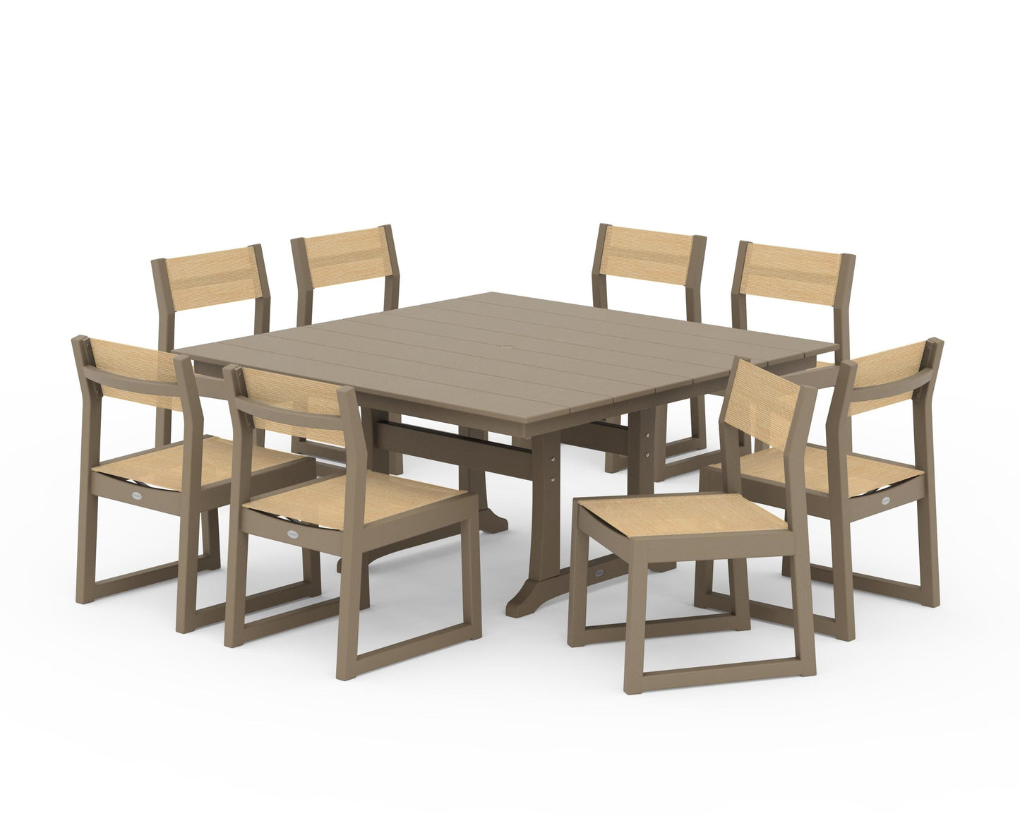 EDGE Sling Side Chair 9-Piece Farmhouse Trestle Dining Set