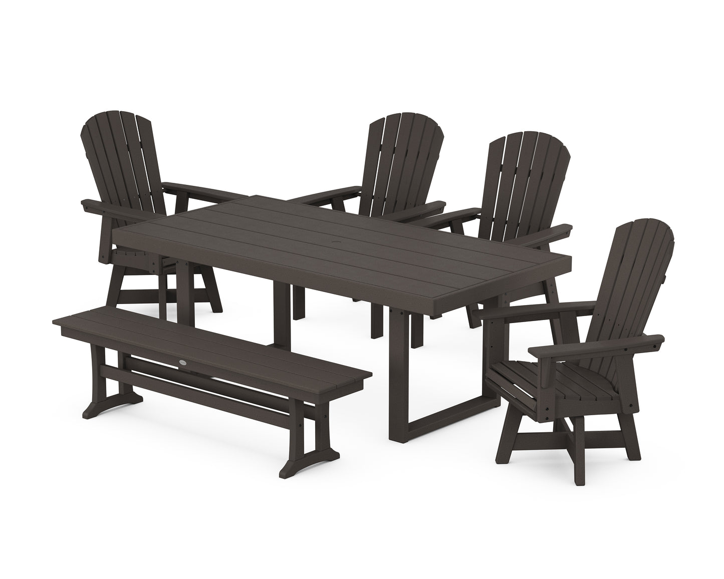 Nautical Curveback Adirondack Swivel Chair 6-Piece Dining Set with Bench