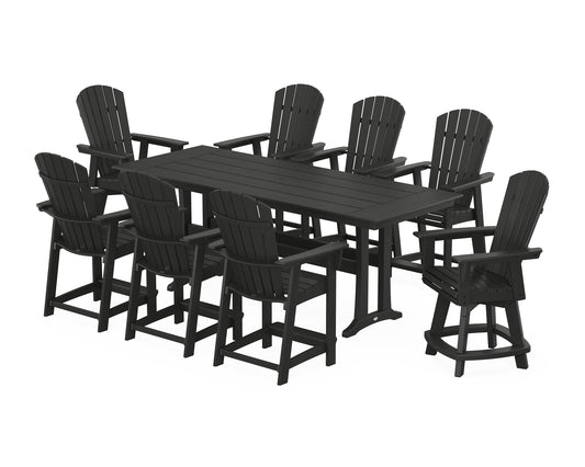 Nautical Curveback Adirondack Swivel Chair 9-Piece Farmhouse Counter Set with Trestle Legs