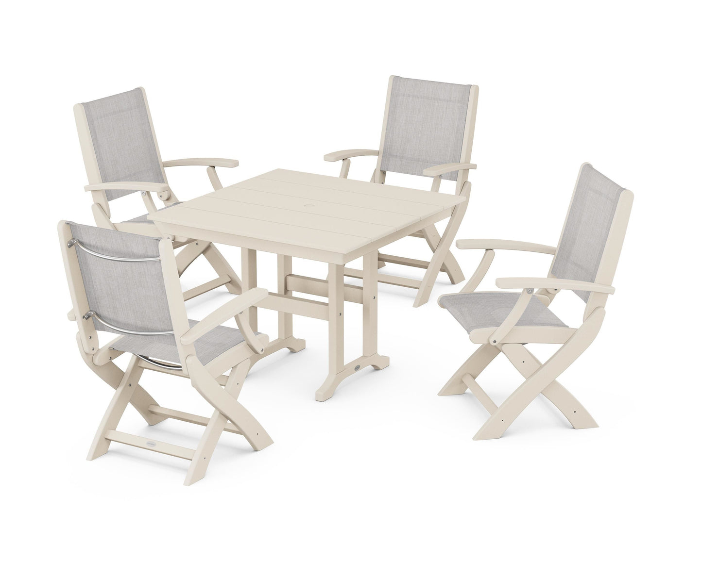 Coastal Folding Chair 5-Piece Farmhouse Dining Set