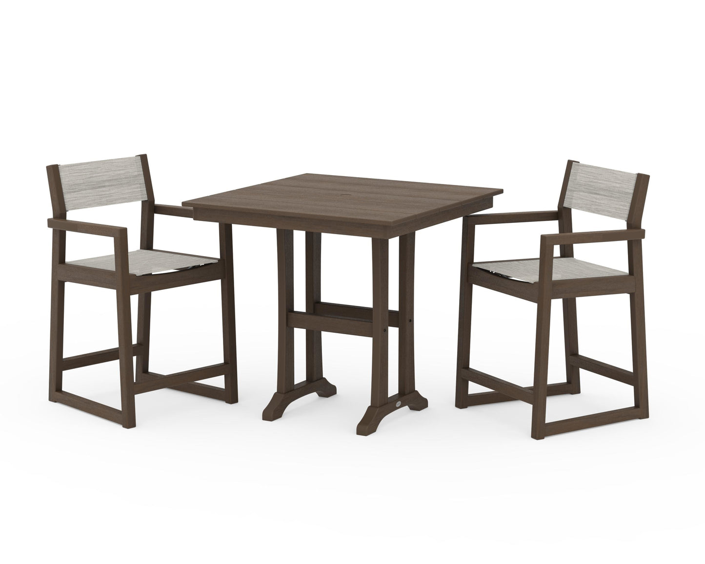 EDGE Sling Arm Chair 3-Piece Farmhouse Counter Set with Trestle Legs