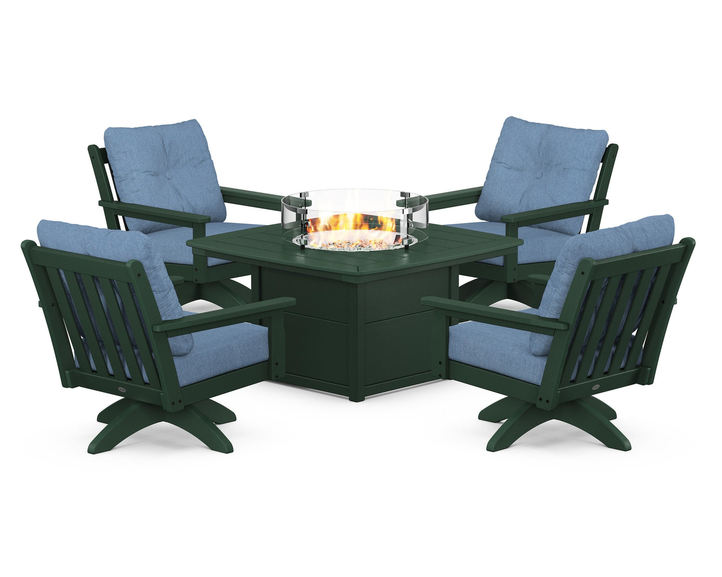 Vineyard 5-Piece Deep Seating Swivel Conversation Set with Fire Pit Table