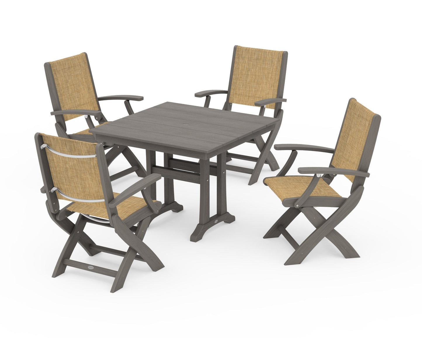 Coastal Folding Chair 5-Piece Farmhouse Dining Set With Trestle Legs