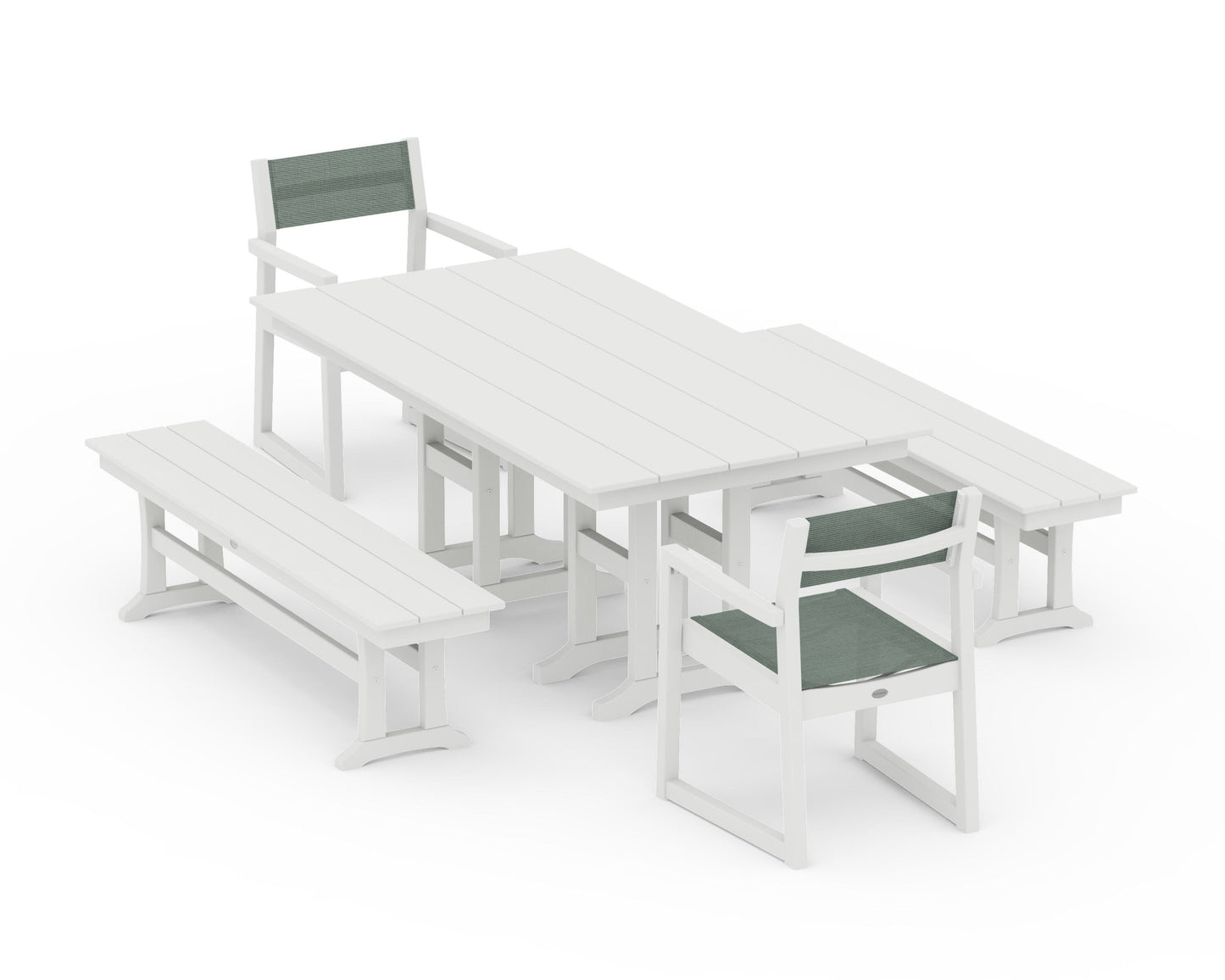 EDGE Sling Arm Chair 5-Piece Farmhouse Dining Set with Benches