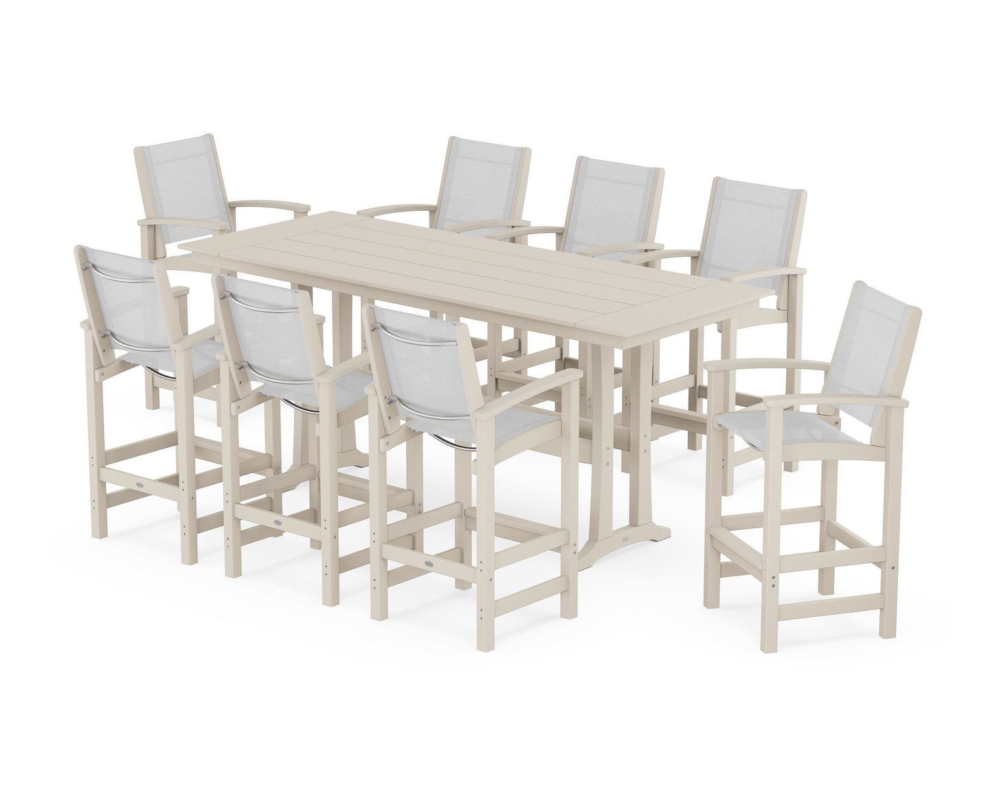 Coastal 9-Piece Farmhouse Bar Set with Trestle Legs