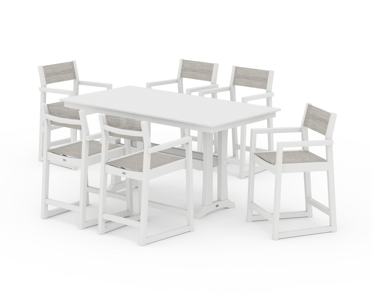 EDGE Sling Arm Chair 7-Piece Farmhouse Counter Set with Trestle Legs