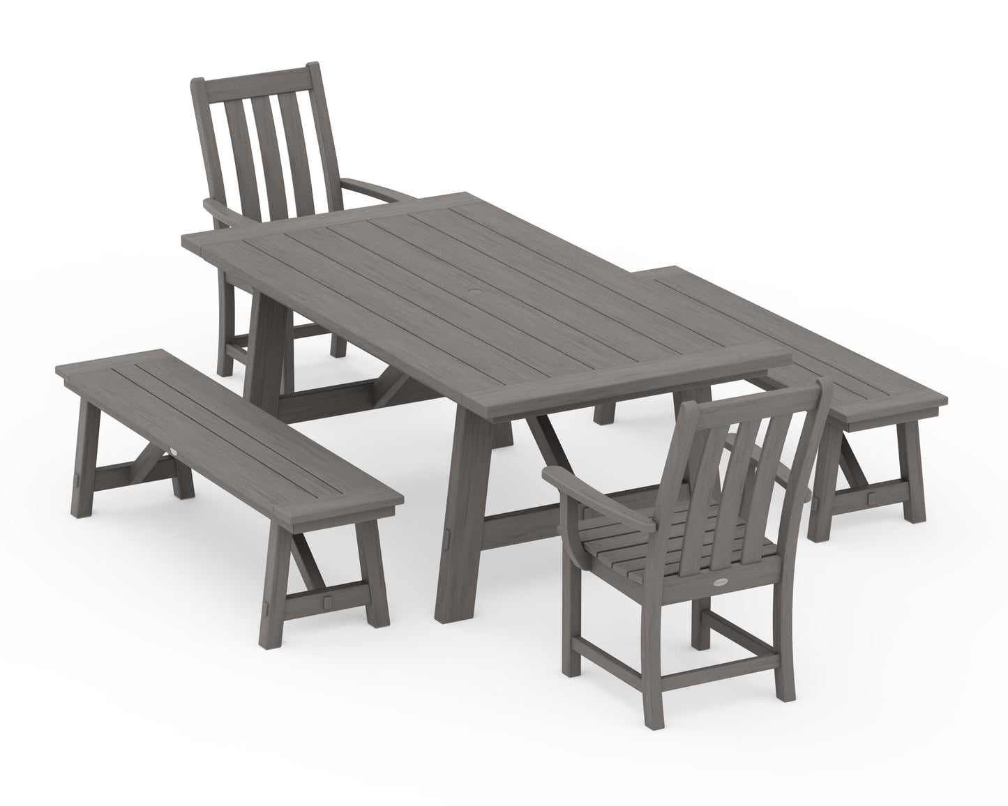 Vineyard 5-Piece Rustic Farmhouse Dining Set With Benches