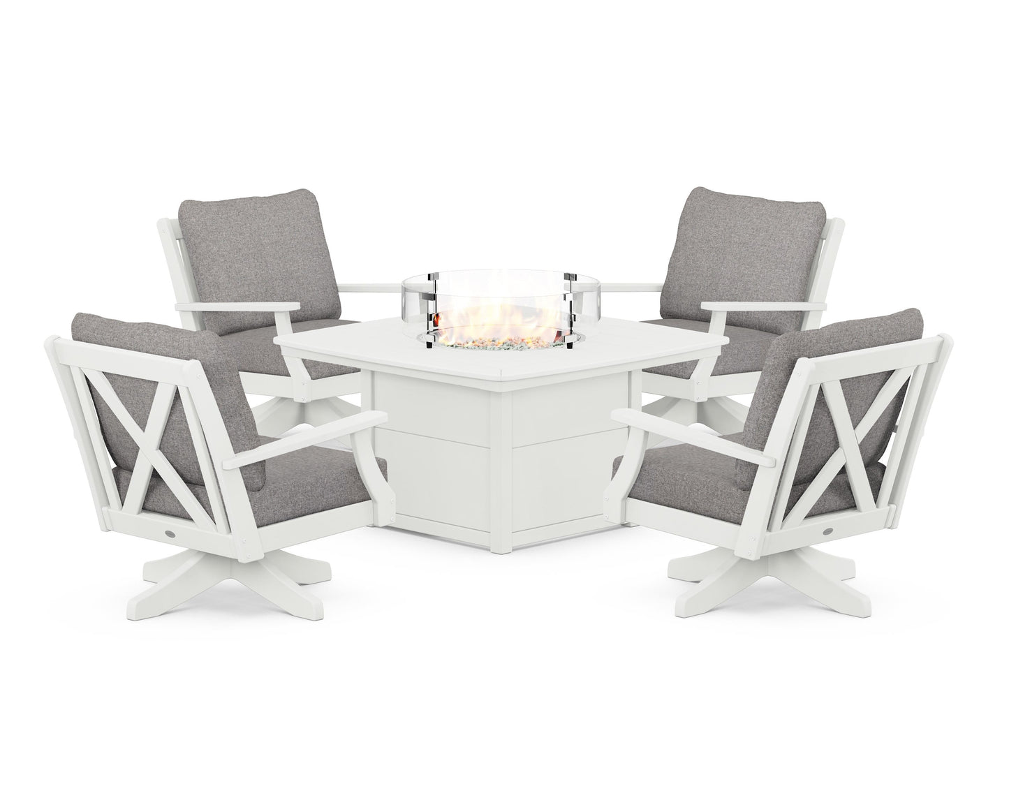 Braxton 5-Piece Deep Seating Swivel Conversation Set with Fire Pit Table