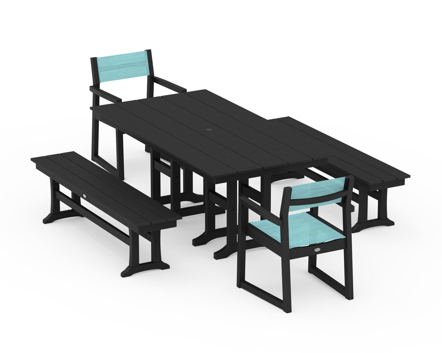 EDGE Sling Arm Chair 5-Piece Farmhouse Dining Set with Benches