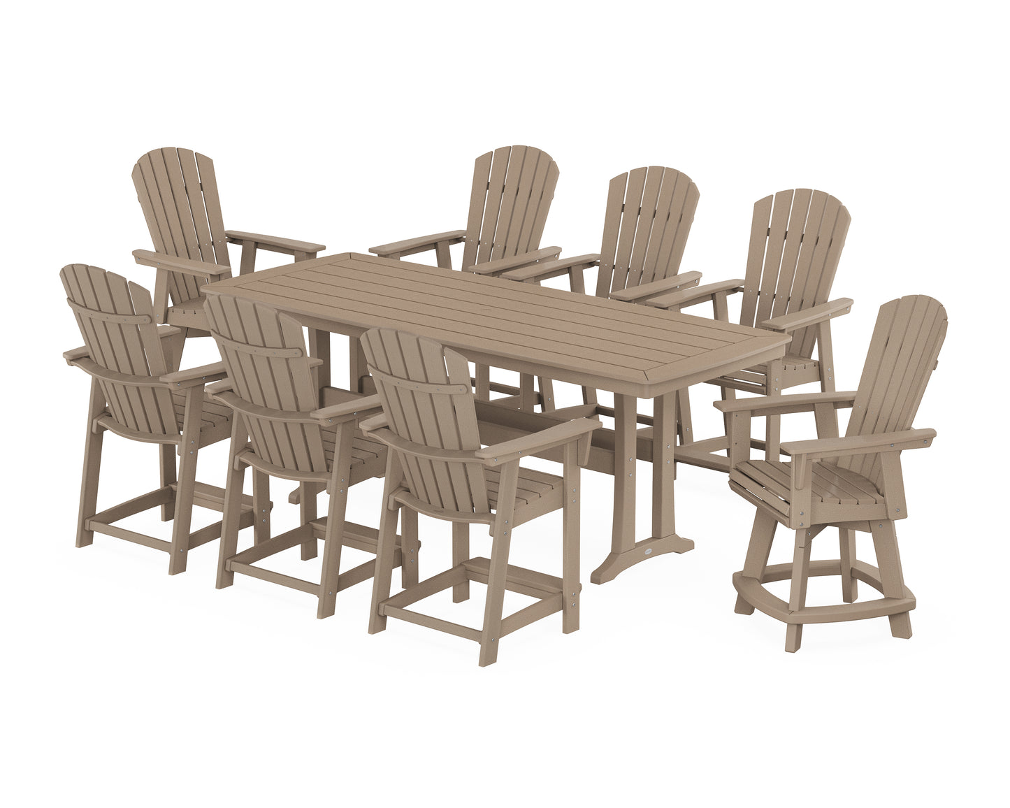 Nautical Curveback Adirondack Swivel 9-Piece Counter Set with Trestle Legs