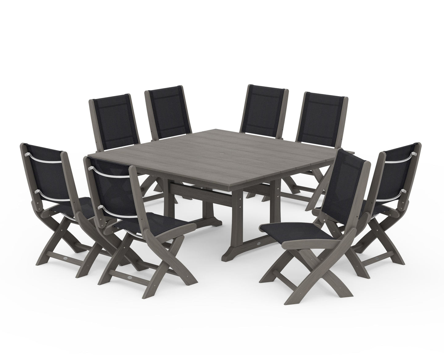 Coastal Folding Side Chair 9-Piece Farmhouse Dining Set