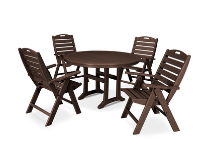Nautical Highback Chair 5-Piece Round Dining Set with Trestle Legs