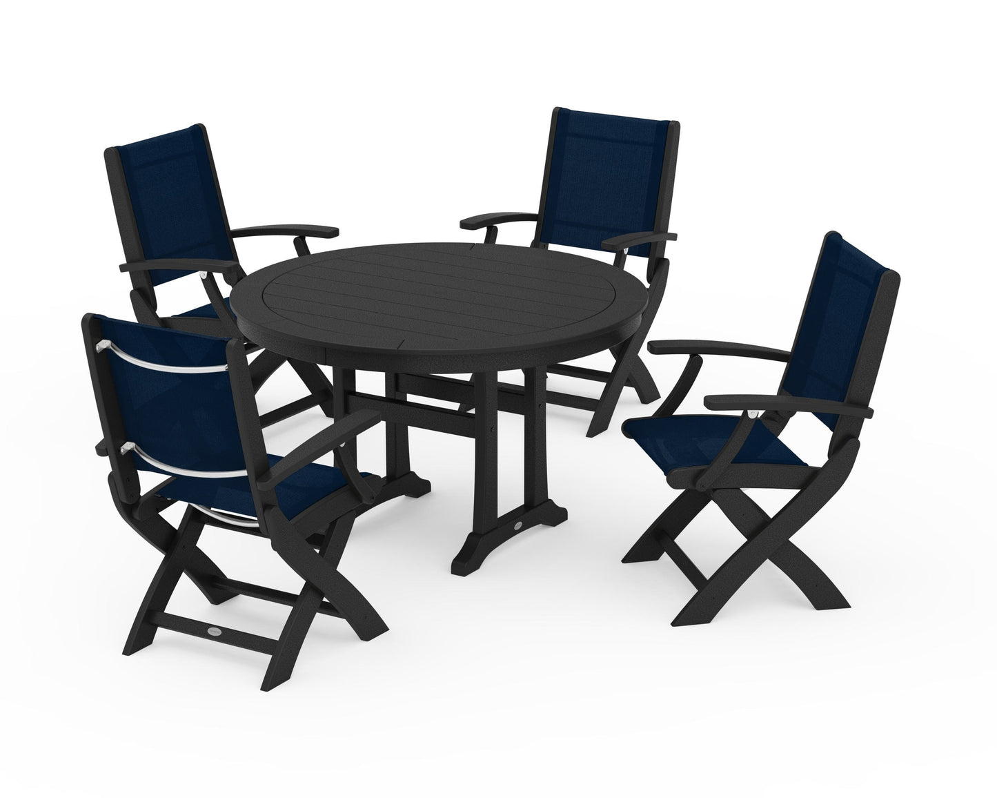 Coastal Folding Chair 5-Piece Round Dining Set with Trestle Legs