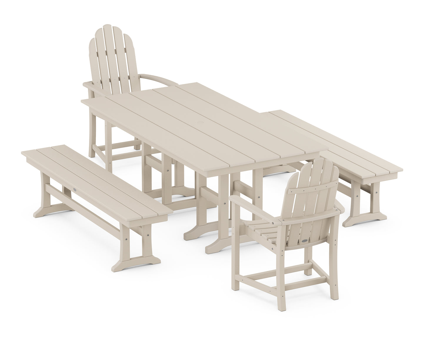 Classic Adirondack 5-Piece Farmhouse Dining Set with Benches