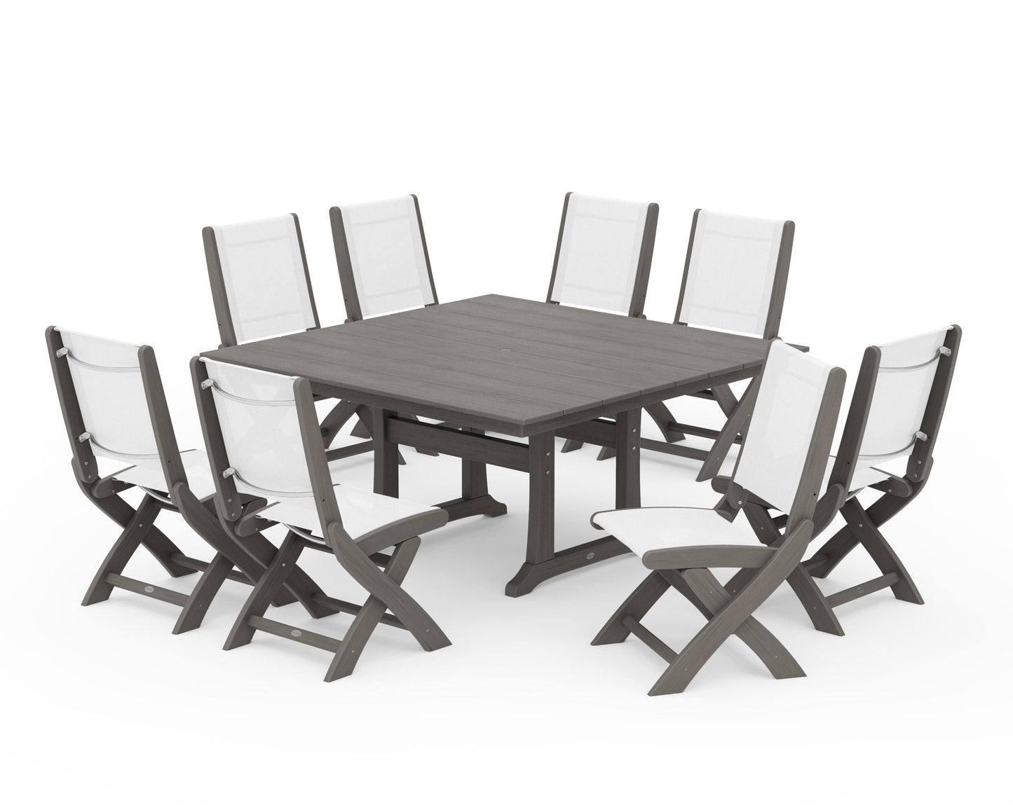 Coastal Folding Side Chair 9-Piece Farmhouse Dining Set