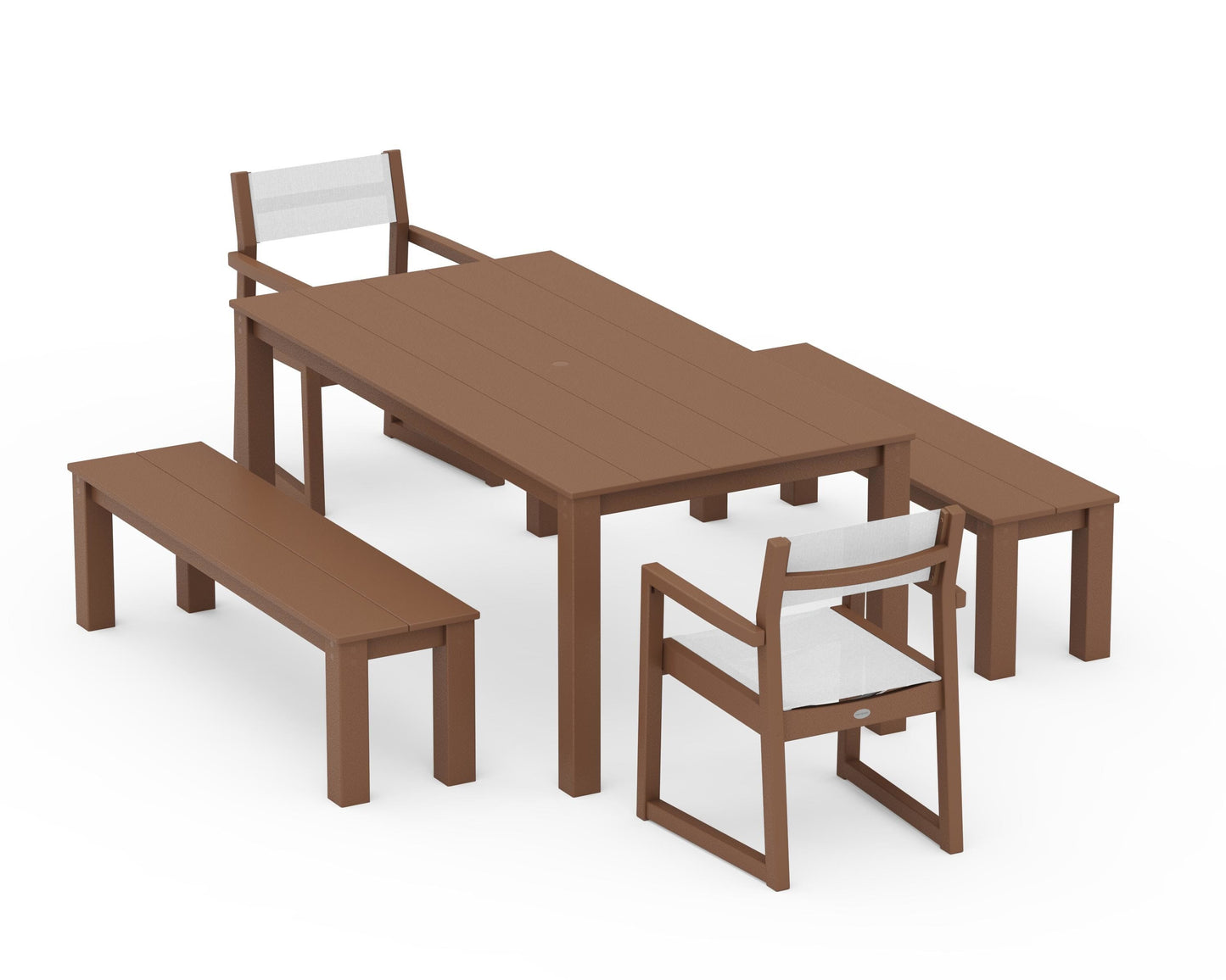 EDGE Sling Arm Chair 5-Piece Parsons Dining Set with Benches