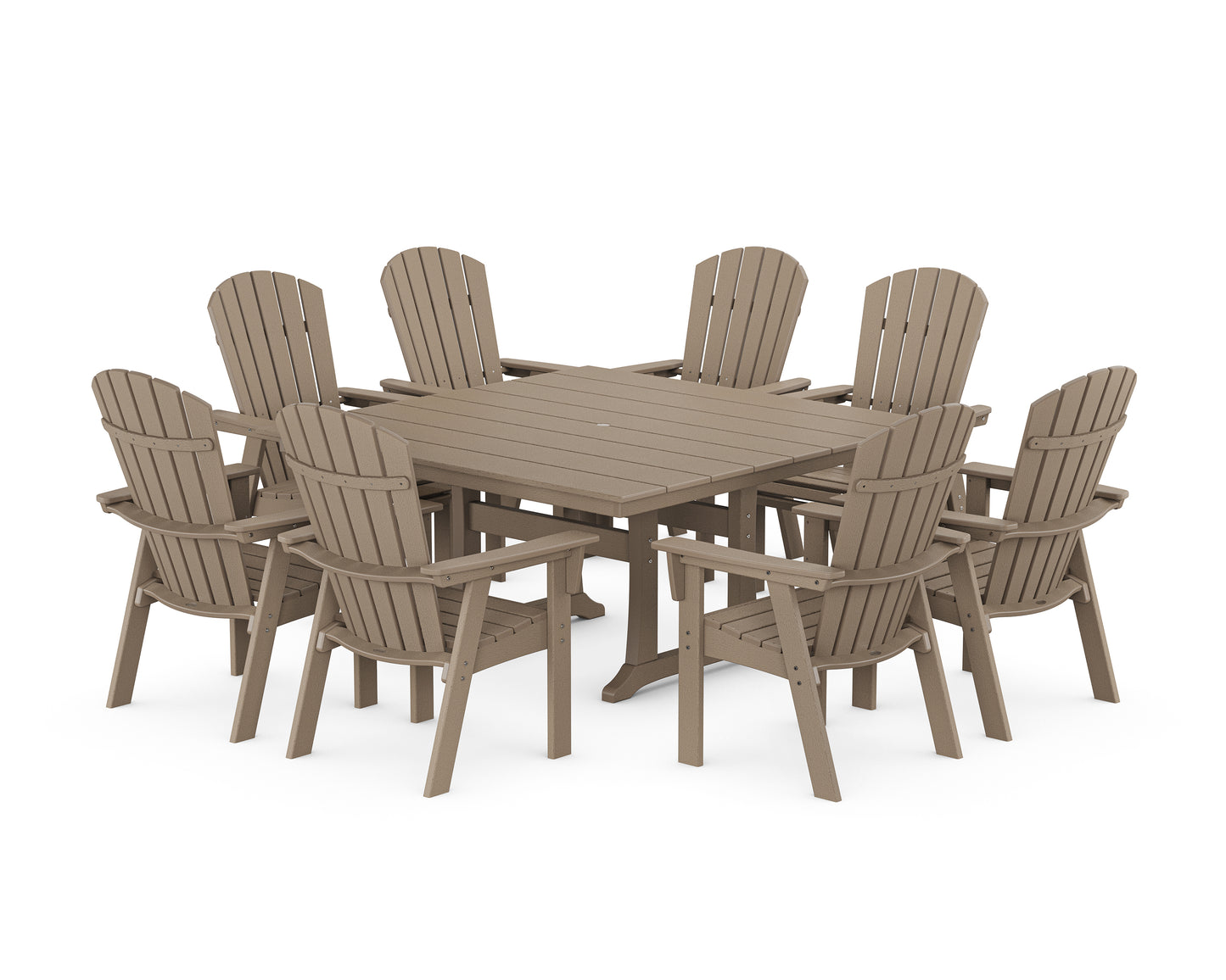 Nautical Curveback Adirondack 9-Piece Square Dining Set with Trestle Legs