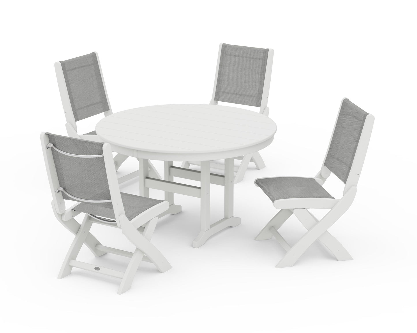 Coastal Folding Side Chair 5-Piece Round Dining Set