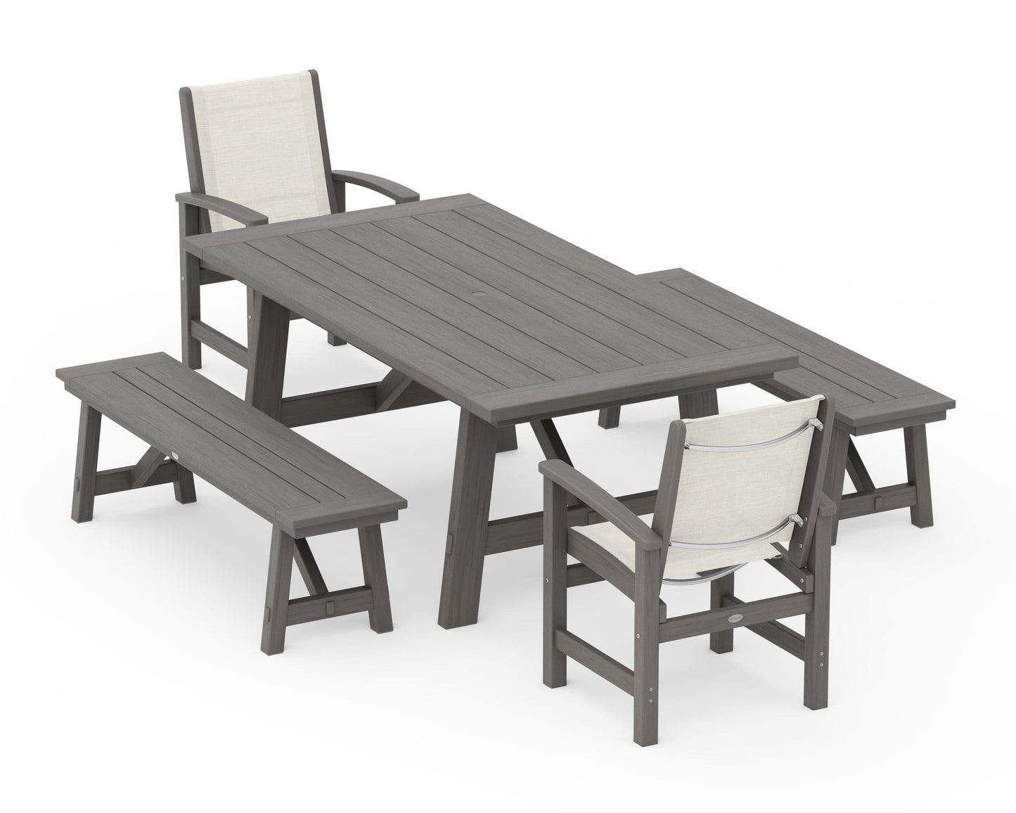 Coastal 5-Piece Rustic Farmhouse Dining Set With Benches