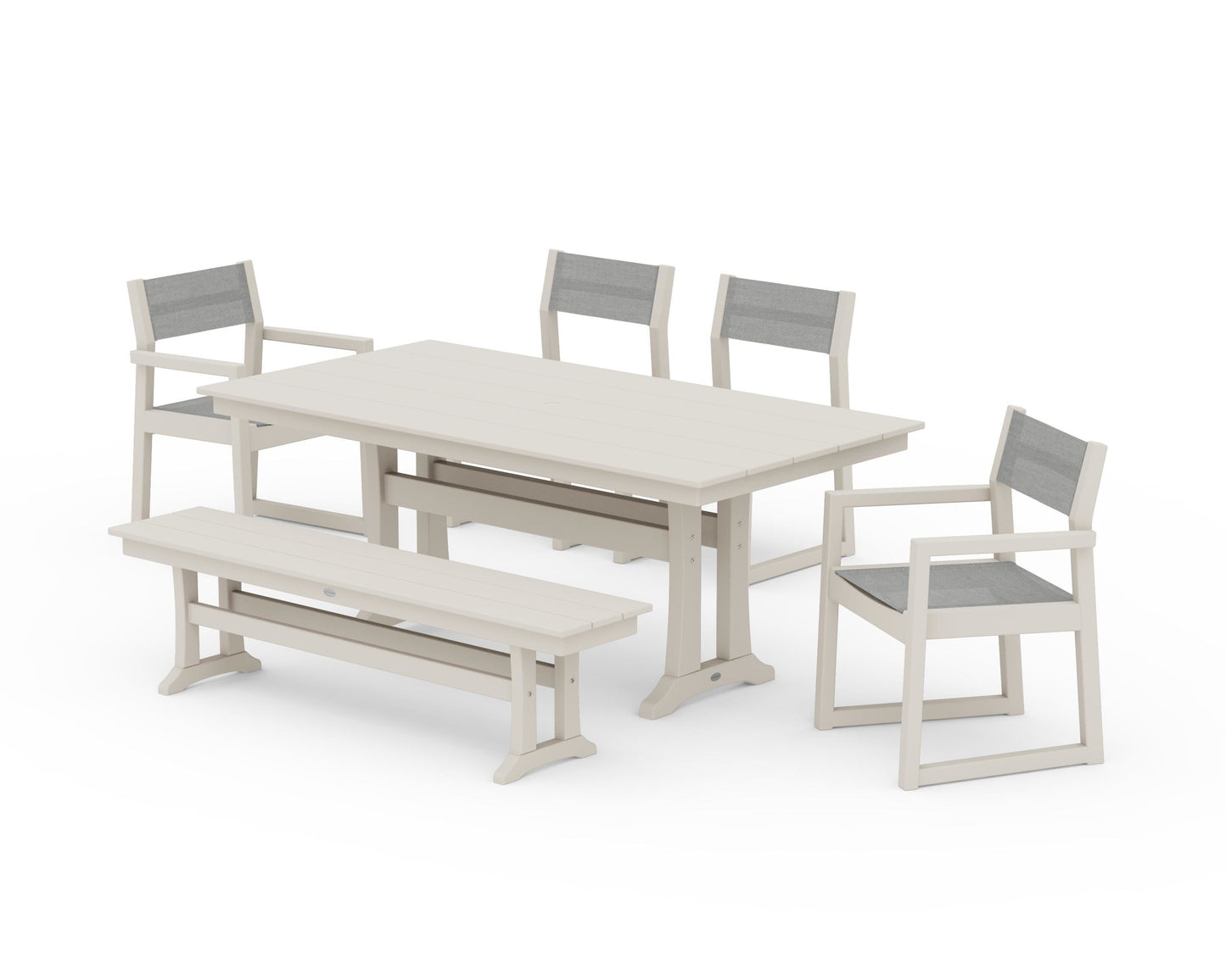 EDGE Sling 6-Piece Farmhouse Dining Set With Trestle Legs