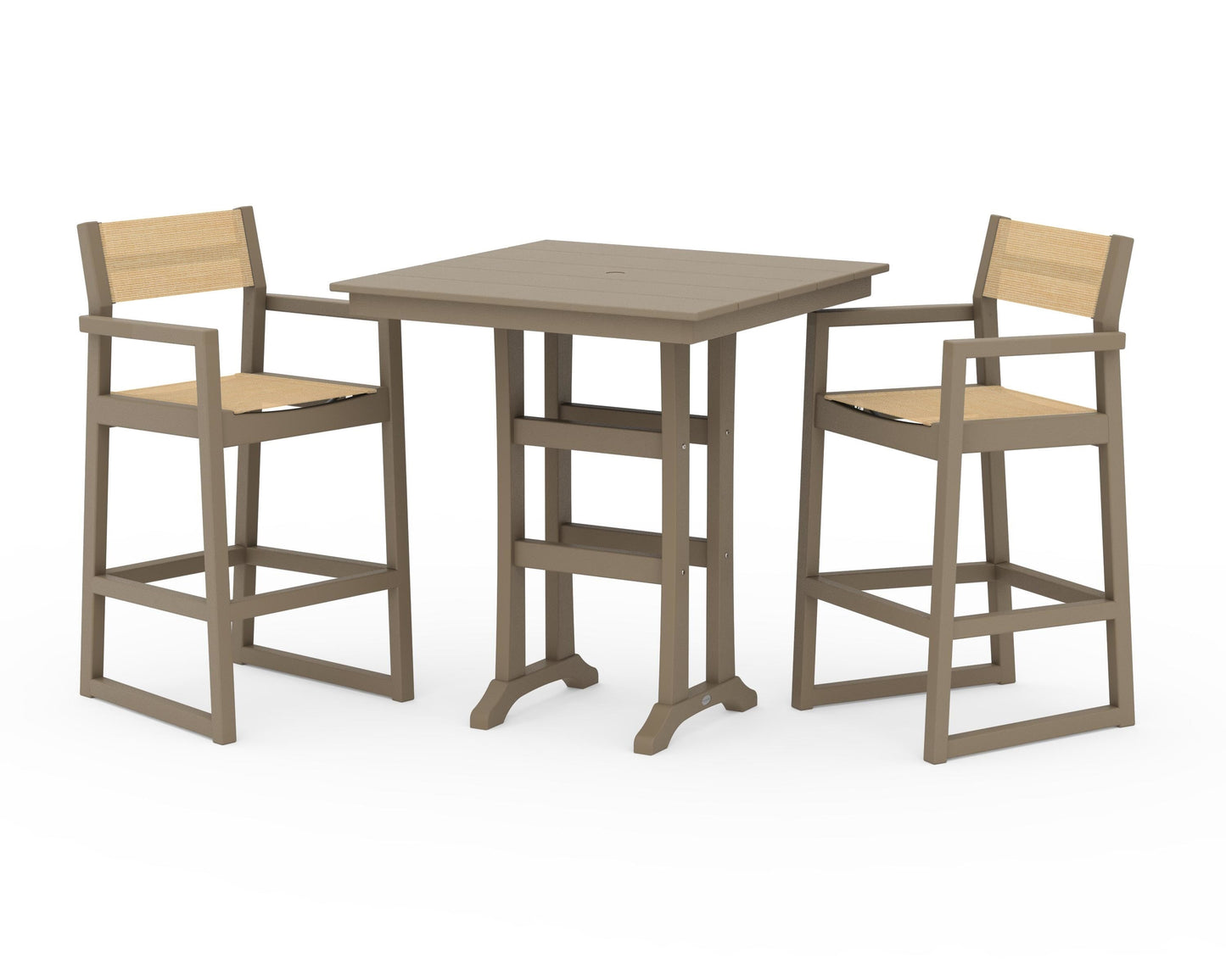EDGE Sling Arm Chair 3-Piece Farmhouse Bar Set with Trestle Legs